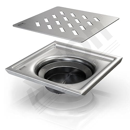 ALTON ALD1003, SS-304 Grade, 5x5 INCH Plain, Bathroom Grating Square Floor Drain Jali with ABS Cockroach Trap, Matte