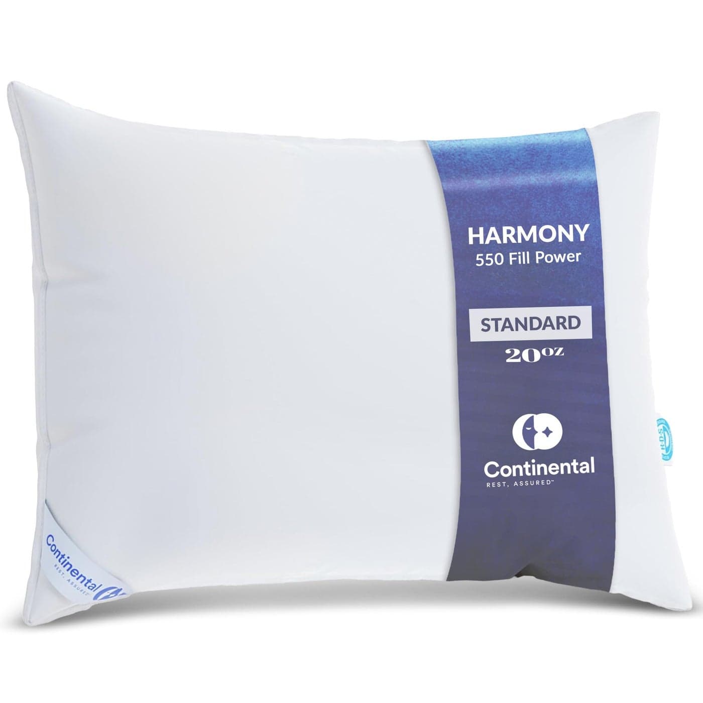 Continental Bedding Harmony White Down Pillow 550 Fill Power 400 Thread Count Cotton Cover Made in USA Medium Standard Pack of 1