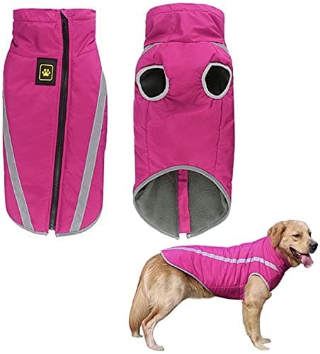 KUTKUT Windproof Warm Dog Winter Jacket | Reflective Cold Weather Coat | Waterproof Polar Fleece Lining with Leash Hole Pet Warm Clothing for Large Dogs.(Dark Pink, Size: 5XL, Chest: 78 Cm),1 Count