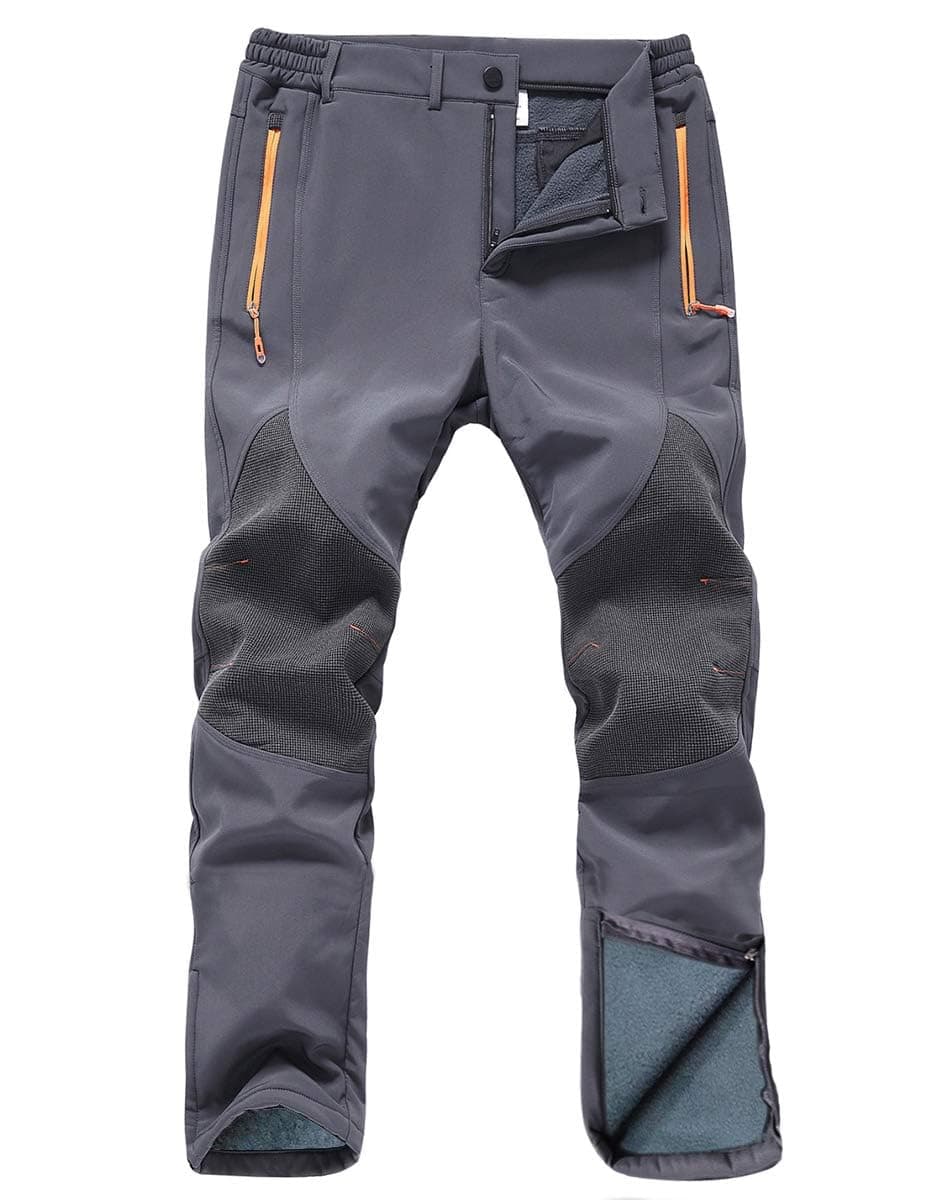 Gash Hao Mens Snow Ski Waterproof Softshell Snowboard Pants Outdoor Hiking Fleece Lined Zipper Bottom Leg (180Grey, 38W x 34L)