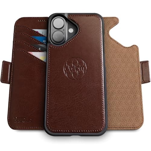 Dreem Wallet Case for iPhone 16 Revolutionary VertHor Phone Stand Magnetic Detachable Vegan Leather Flip Cover RFID Blocking Card Holder MagSafeFit Gift Box Fibonacci Coffee