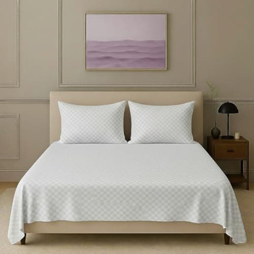 Trance Home Linen Premium Pure 100% Cotton 300TC Jacquard Weave Queen Size Flat Bedsheet with 2 Pillow Covers | Hypoallergenic & Ultimate Comfort for Skin (86 x 104 inch, White)