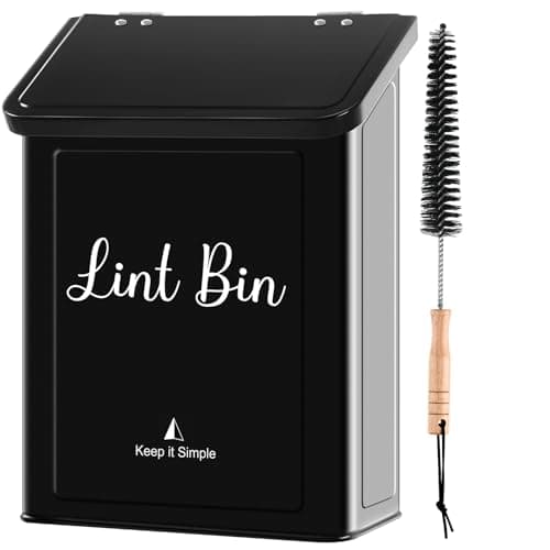 SUBEKYU Metal Magnetic Lint Bin for Laundry Room, Wall Mounted Lint Box Holder Trash Can with Lid for Dryer, Black