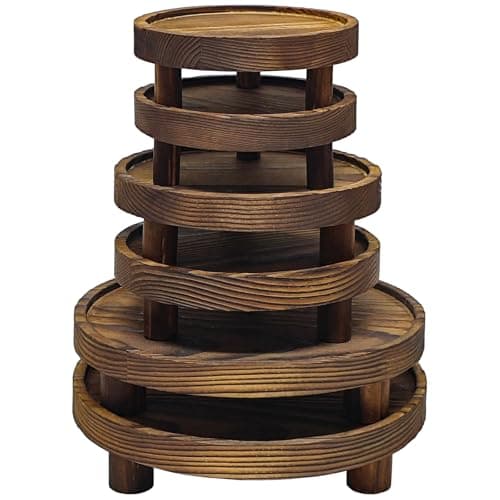 QZV 6 PCS 5/6/8 Inch Wooden Risers for Display Wood Pedestal Stand Round Mini Tray Stand Rustic Riser Tray Tiered Tray Decor for Party, Wedding, Birthday, Baby Shower,Home Décor