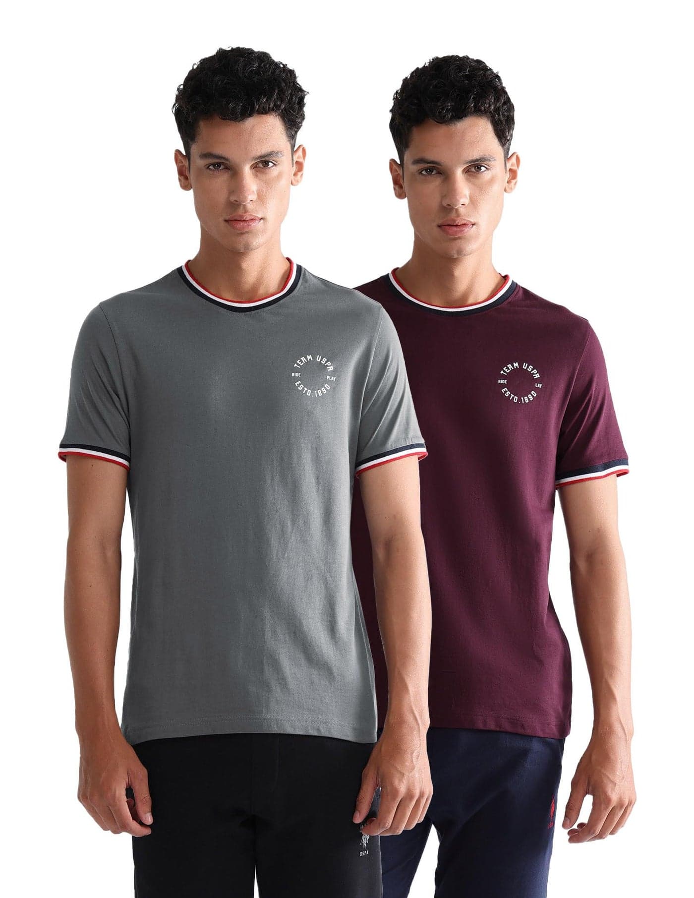 U.S. Polo Assn. Striped Neck Cotton OEE01 Lounge T-Shirt - Pack of 2