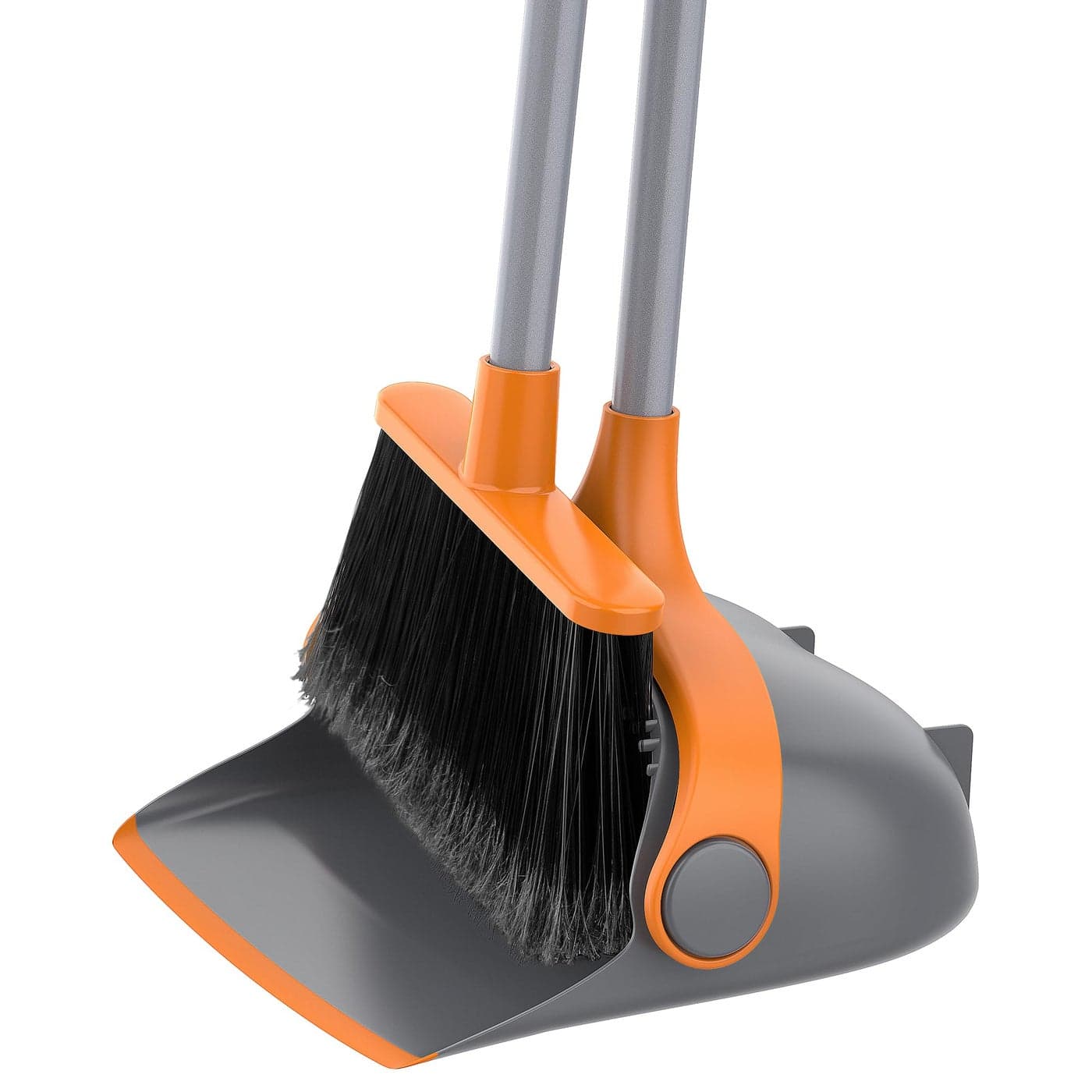 MRSIGA Broom and Dustpan Set with Long Handle Stand Upright Broom with Dustpan Combo for Cleaning Office Garage Lobby Lightweight Sweeping Set 517131 cm Long Handle Gray Orange