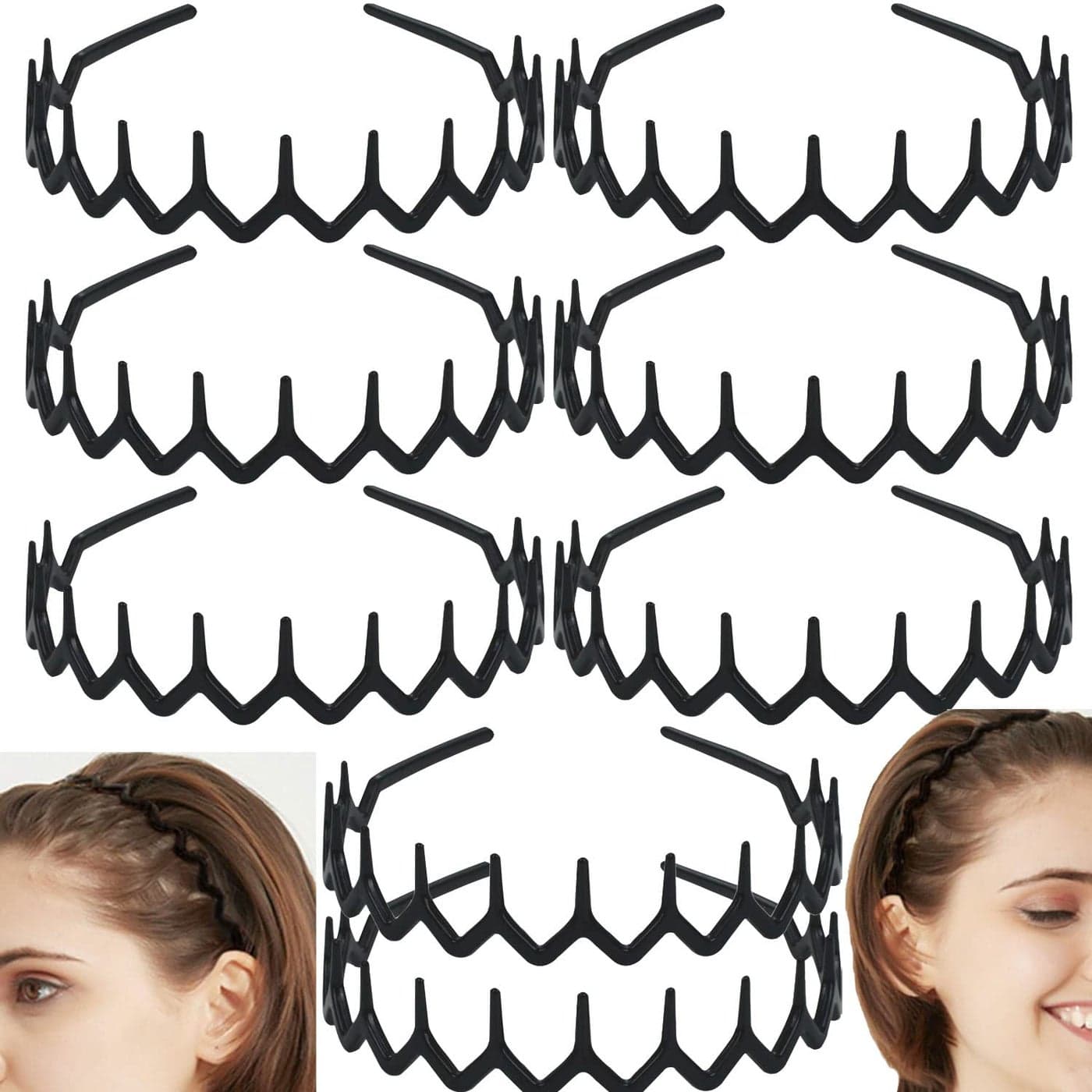 LAPOHI 8 PCS Non Slip Fashion Effortless Plastic Headbands with Teeth Comb Skinny Hair Bands for Women Men Teen Girls Comb Teeth Matte Black