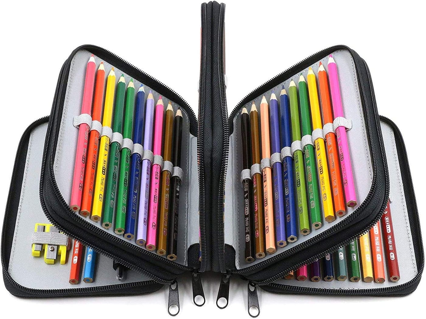 ArtBee® 72 Holes Handy Multi-Layer Zipper Pencil Case with Handle Strap, Oxford Fabric (Black)