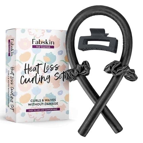 Fabskin Heatless Hair Curler Set For Women | Satin Silk Curling Rod Headband With Hair Clutcher and Scrunchies - Black