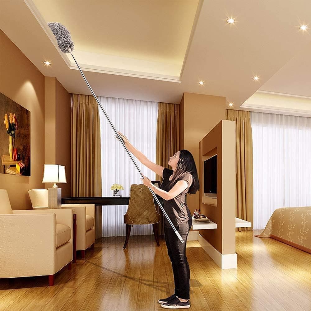 Microfiber Duster with Extension PoleStainless Steel 30 to 100 with Bendable Head Extendable Long Duster for Cleaning Ceiling Fan High Ceiling Keyboard Furniture Cars