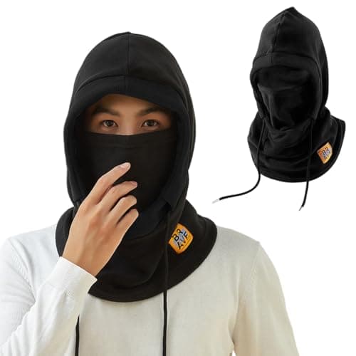 STHIRA® Winter Hoodie Style Hat Outdoor Riding Hat with Face Mask for Bikers Windproof Thermal Fleece Neck Gaiter Unisex Hoodie with Adjustable Drawstring Design Black