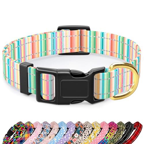TMOODEL Reflective Dog Collar, Cute Dog Collar for Small Dogs, Soft Nylon Puppy Collar for Boy and Girl Female Dogs, Adjustable Pet Collars with Quick Release Buckle, Colorful Watercolor Art