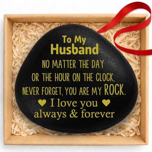 zavvoolly Valentines Day Gifts for Him Husband from Wife Birthday, to My Husband Engraved Stone, Romantic Wedding Anniversary Valentine Gifts for Men Him, 'You are My Rock'