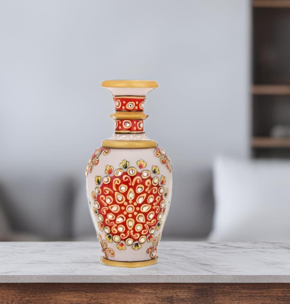 Purpledip Marble Decorative Vase: Small Flower Pot for Home Or Gifting, 6 Inches Tall (10690)