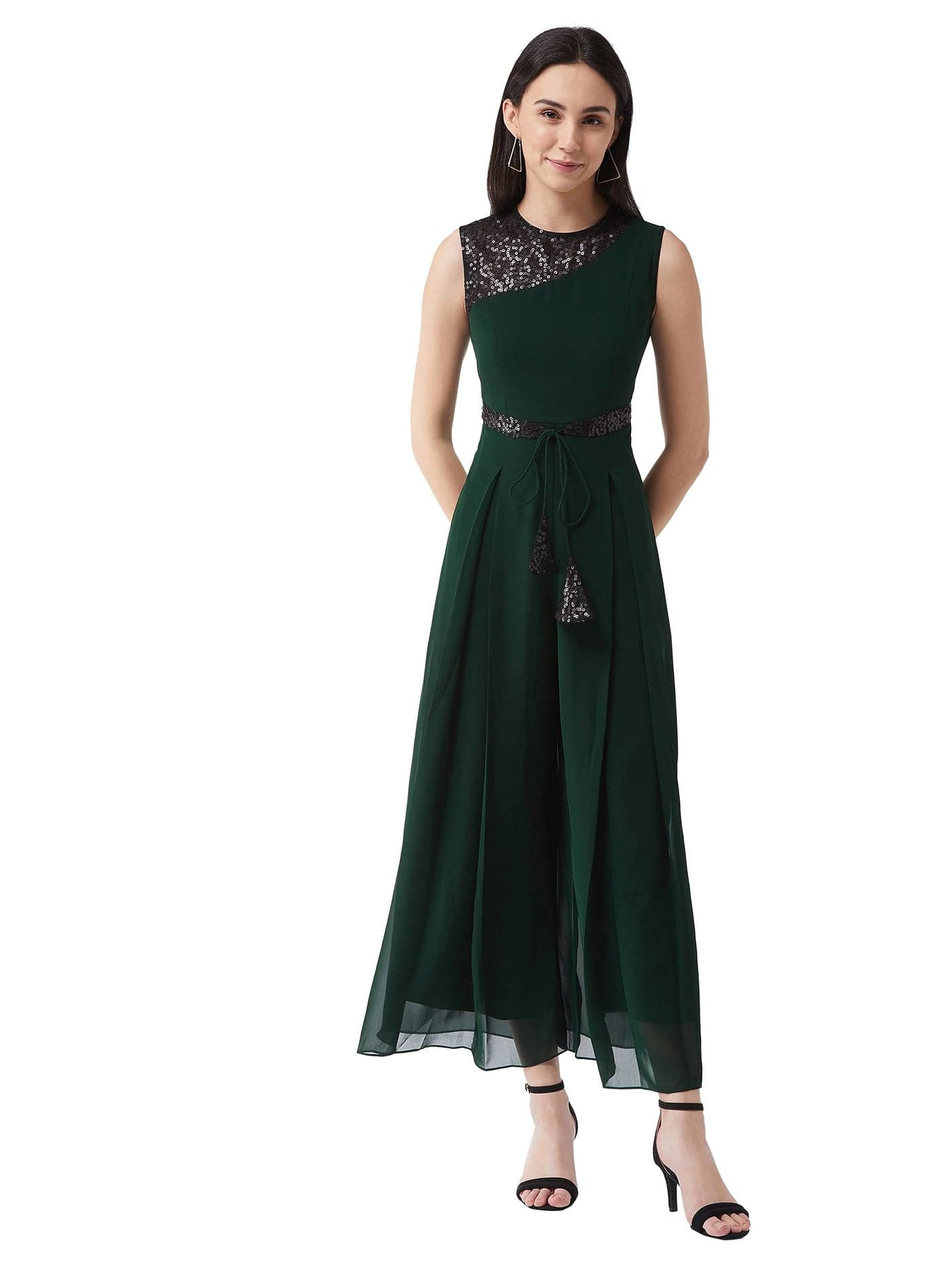 Miss Chase Women's Solid Relaxed Fit Sleeveless Round Neck Regular-Length With Pockets Straight Jumpsuit (MCSS21F01-13-166-06, Multicolored-Base-Green, XL)