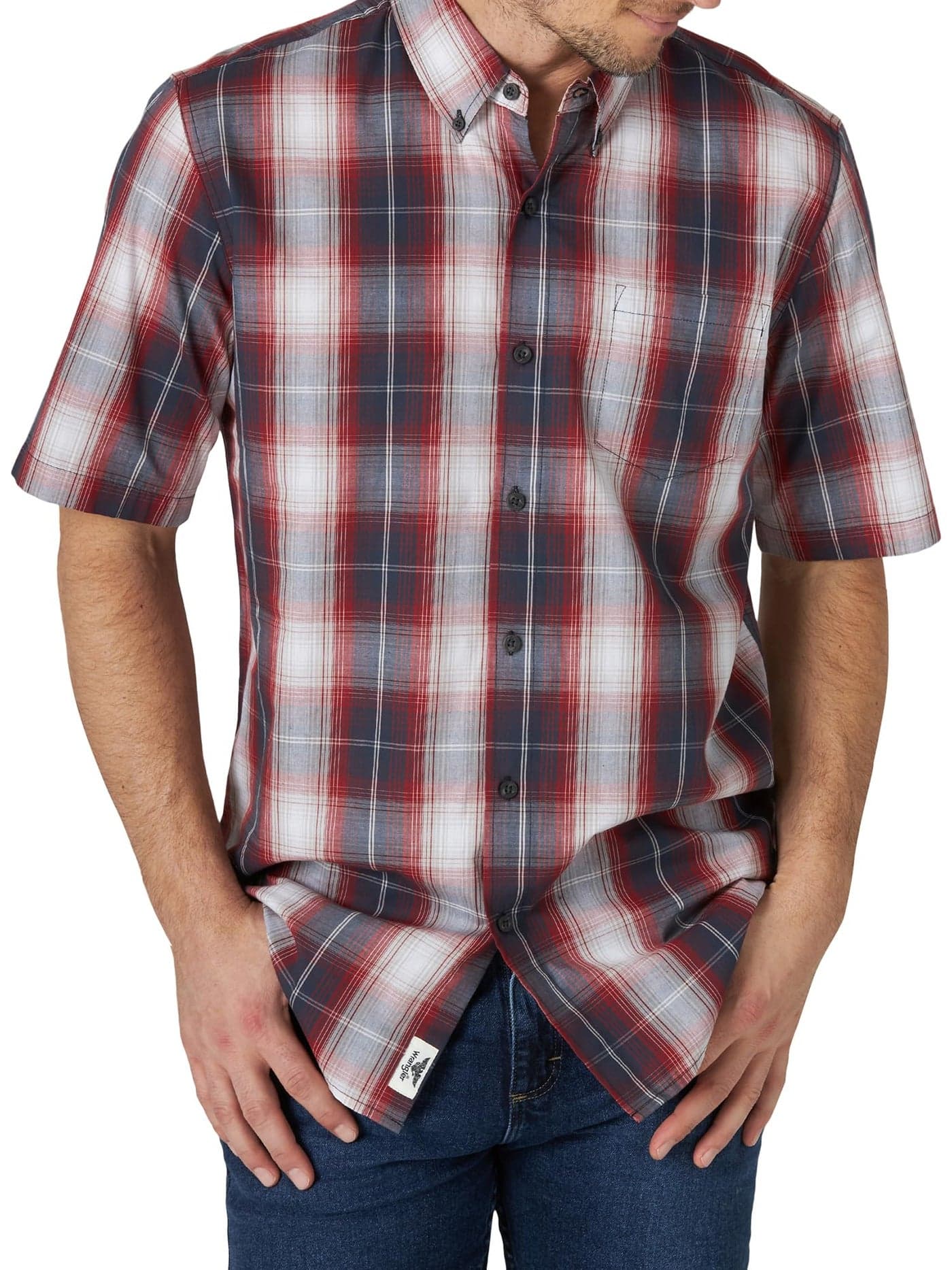 Wrangler Authentics Men's Short Sleeve Classic Shirt, Rosewood Plaid, X-Large