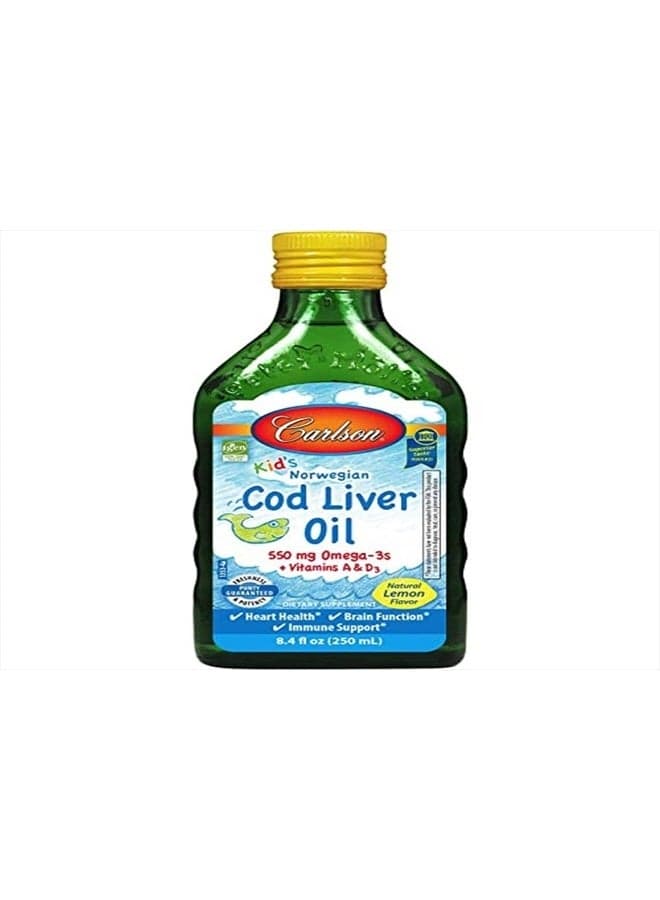 Kid's Cod Liver Oil, 550 mg Omega-3s, Vitamins A & D3, Wild Norwegian, Lemon, 250 mL