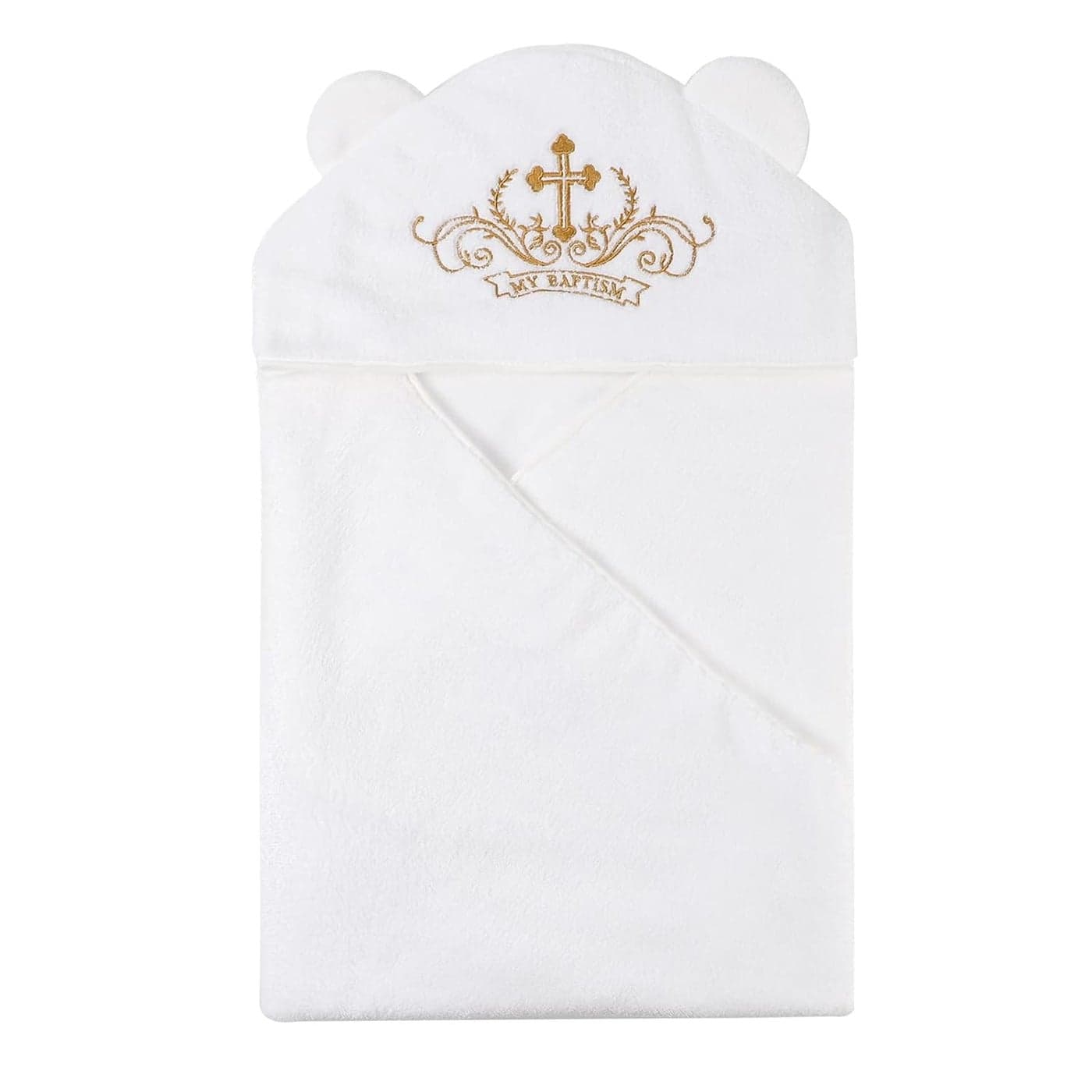 ESTAMICO Unisex Baby Plush Hooded Bath Towels with Embroidery Cross and Cute Ears Newborn Baptism Blanket for Infants Toddlers Kids