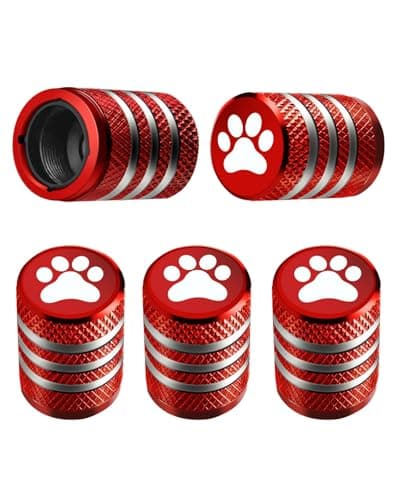 Tire Valve Stem Caps Cover 5 Pack Tire Air Caps Metal with Plastic Liner Corrosion Resistant LeakProof Dog Paw Print for Car Truck Motorcycle Bike Red
