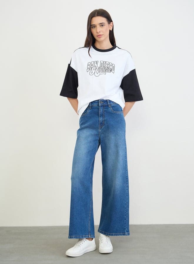 High Rise Wide Leg Washed Jeans