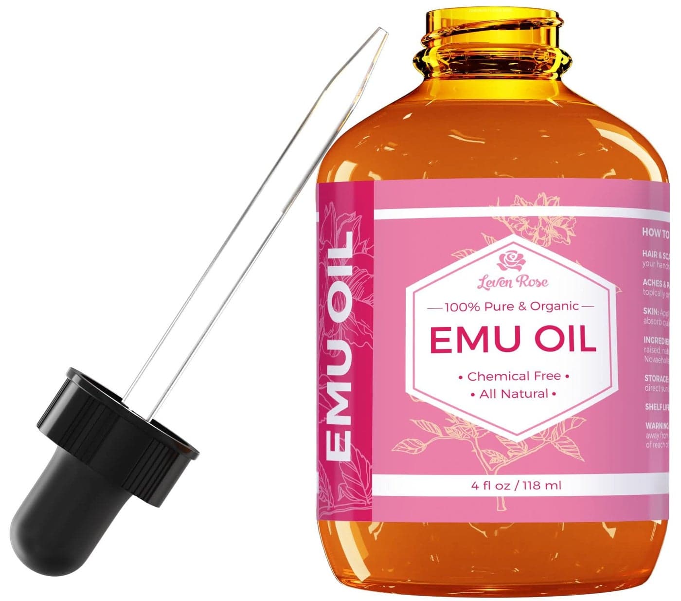 Leven Rose Emu Oil 100 Pure Natural Hair Strengthener Anti Aging Skin Moisturizer 4 oz