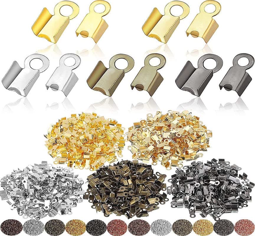 DIY Crafts Fold Over Cord Ends Cord Crimp End Tips Fold-Over End Caps Leather Ribbon Ending Clasp Tips Jewelry Connector for Jewelry Making (50 Pcs, Gold)