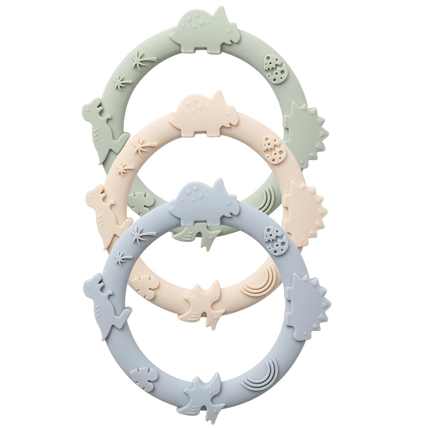 Silicone Teethers for Babies 06 612 Months Teething Toys for Infants Baby Chew Toys for Sucking Needs Baby Teething Rings for Infant Boys and Girls 3 PackDinosaurBlue