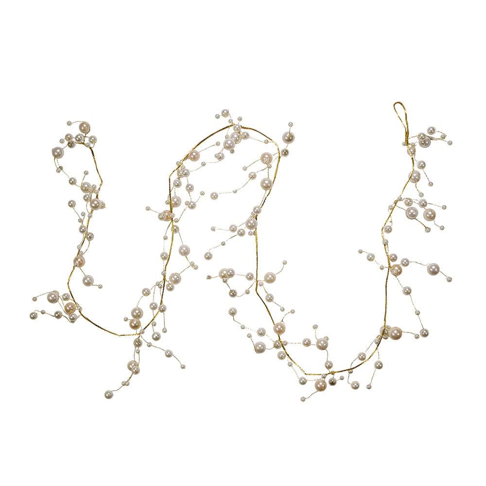 6Foot Pearl Beads with Gold Wire Garland