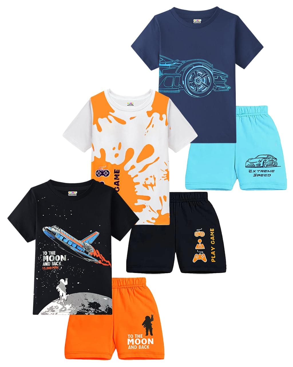 Kuchipoo Boys Regular Fit Cotton T-Shirts and Shorts Set (KUC-NSUT-137, 4-5 Years, Multi-Colored)