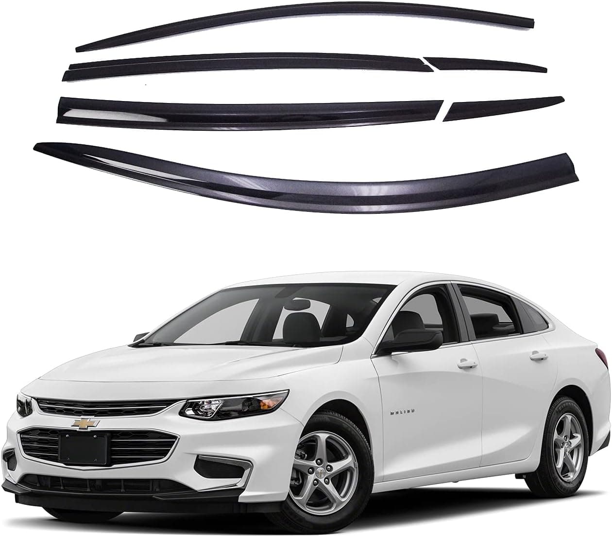 AUTO CLOVER Dark Smoked Side Window Vent Visor 6 Piece Set for Chevrolet Malibu 2016-2019