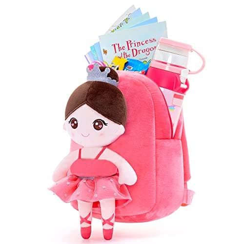 Gloveleya Toddler Backpack Soft Baby Girl Gifts with soft ballerina doll Coral Age 2