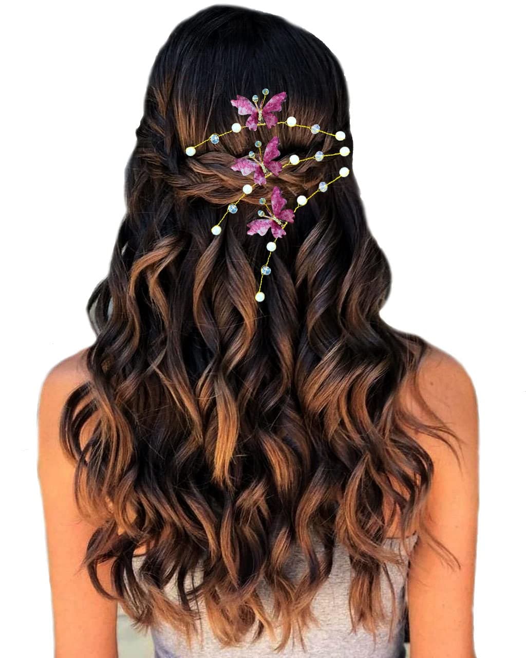 Hair Flare Artificial Butterfly Hair Pin/Pearl and Beads Hair Tiara Pin/Bridal Hair Accessories/Side Juda Pin/Judabun - 2261, Pack of 5, Maroon
