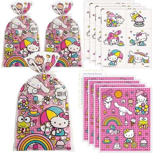 Unique Hello Kitty Party Favors 16 Goodie Bags with 16 Sticker Sheets 24 Tattoos Checklist Hello Kitty Birthday Decorations Officially Licensed