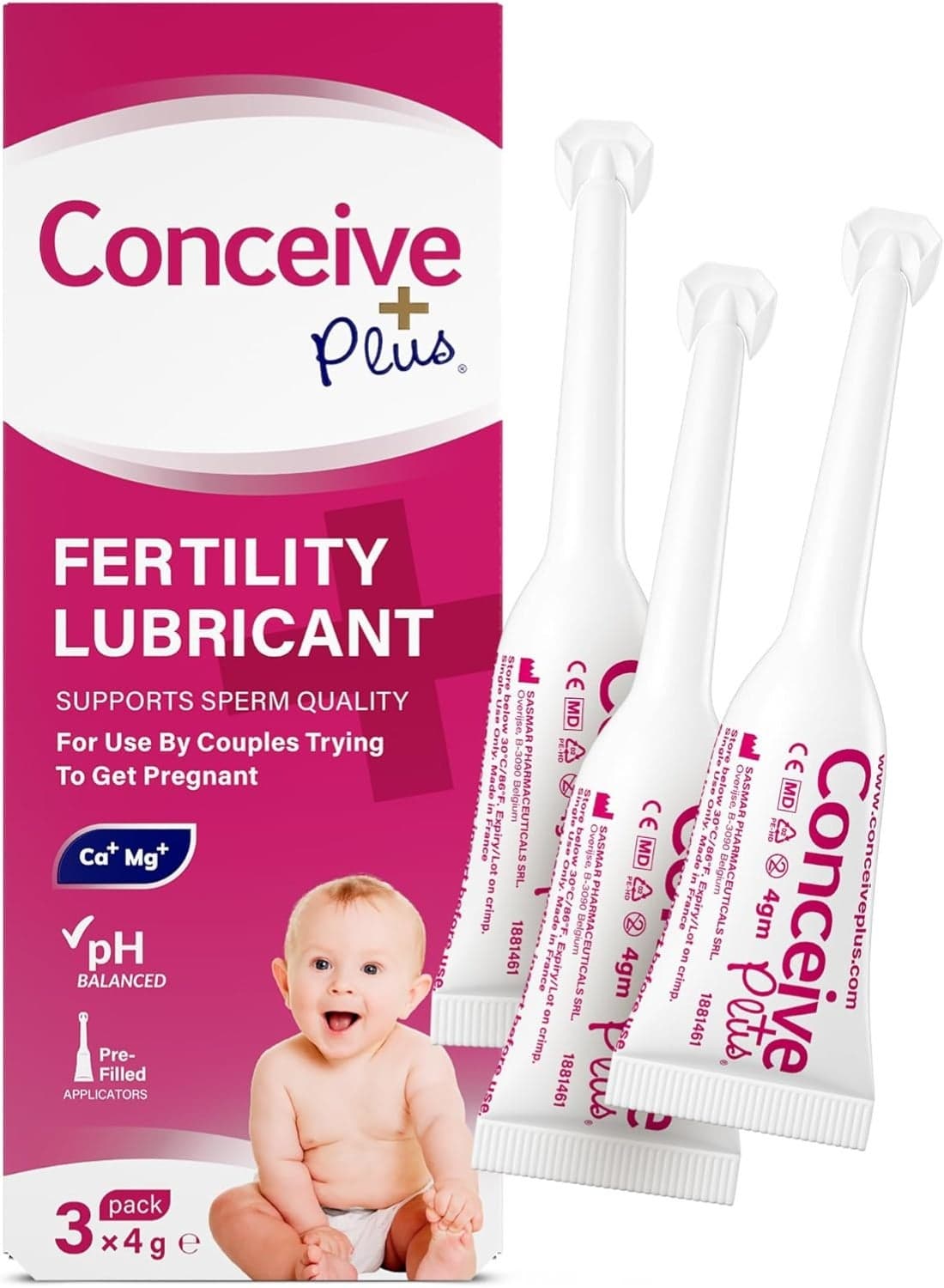 Conceive Plus Travel-Sized Fertility Lubricant with Calcium & Magnesium Ions - Use when trying to conceive - Moisturizer (3 x 4g Pre-filled Applicators)