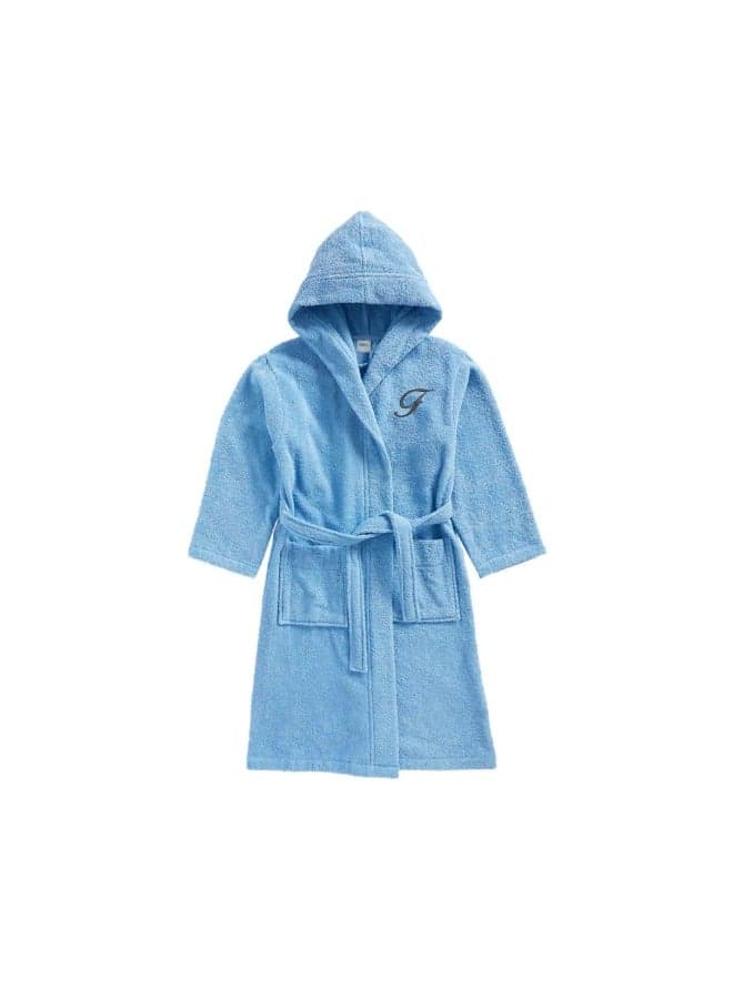 Daffodil (Light Blue) Monogrammed 8 Year Kids Bathrobe (112 x 113 Cm) Hooded Terry Cotton Set of 01 - Letter "F"