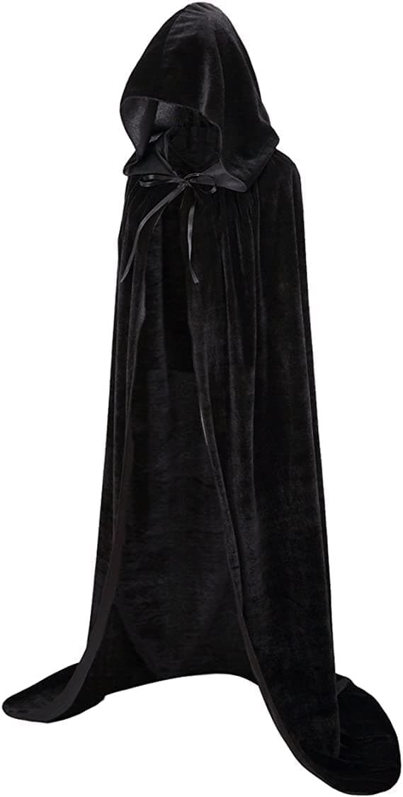 Colorful House Unisex Adult Full Length Velvet Cape with Hood Halloween Christmas Witch Cloak (59",Pure Black)
