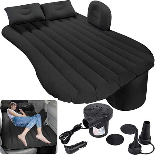 LivTee Premium Car Inflatable Bed with Pump & 2 Air Pillow|Quick Inflatable Back Seat Bed|Car Inflatable Mattress|Car Bed Mattress|Car Bed for Kids (A-Black)