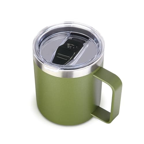 Volhoply 14oz Insulated Stainless Steel Coffee Mug with Leakproof LidDouble Wall Vacuum Travel Coffee Cup with HandleReusable Cups TumblerCamping Mugs Keep HotIdeal GiftsArmy Green1
