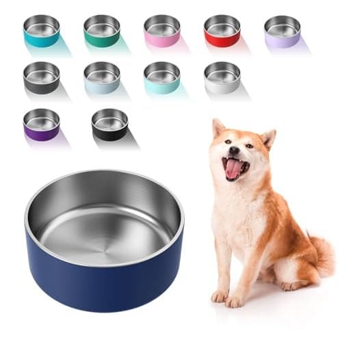WENBOKMIN Dog Bowl Stainless Steel Dog Food and Water Bowl with Non Slip Quiet Bottom Easy to Clean Dishwasher Safe 40oz Blue