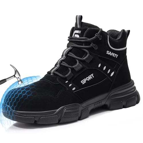 GUSAYEX Steel Toe Boots for Men Black Safety Work Boots with PunctureResistant Midsole Mid Top Industrial Construction Boot Protective Mens Work Utility Shoes for Warehouse Factory Workshop Size 115
