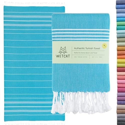WETCAT Turkish Beach Towel Oversized (38"x71") 100% Turkish Cotton, Made in Turkey - Sand Free, Extra Large, Ultra Soft, Quick Drying, Compact & Lightweight for Travel - Turquoise