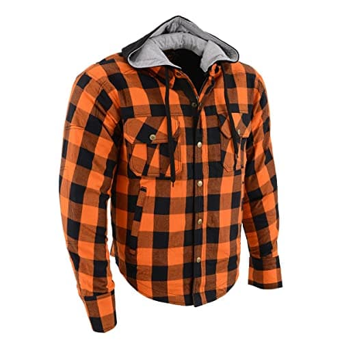 Milwaukee Leather MPM1642 Men's Plaid Hooded Flannel Biker Shirt with CE Approved Armor - Reinforced w/Aramid Fibers - 2X-Large Orange