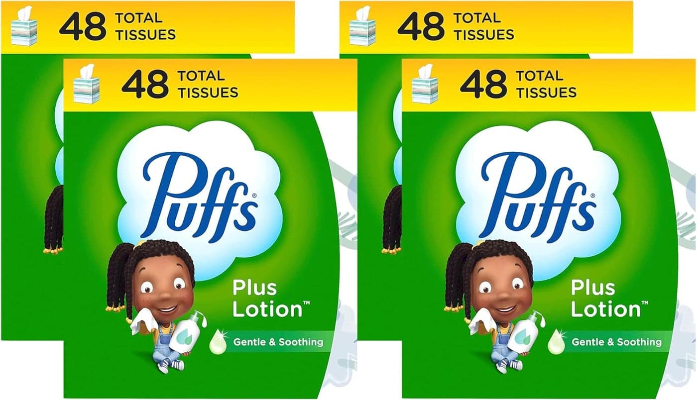 Puffs Plus Lotion Facial Tissue 1 Cube Box 48 Tissues Per Box Pack of 4