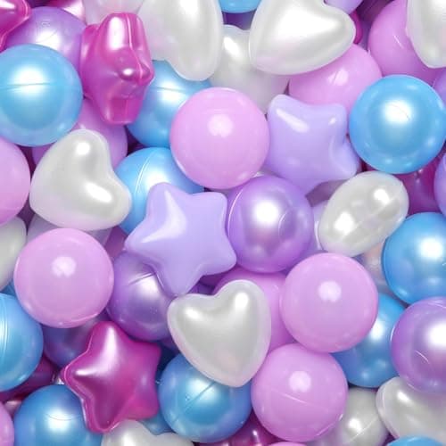 GOGOSO Ball Pit BallsPlastics Balls for Ball Pit Stars Hearts Shape for PastelBall for Toddlers Kids Pearl PinkBluePurpleWhite200pcs