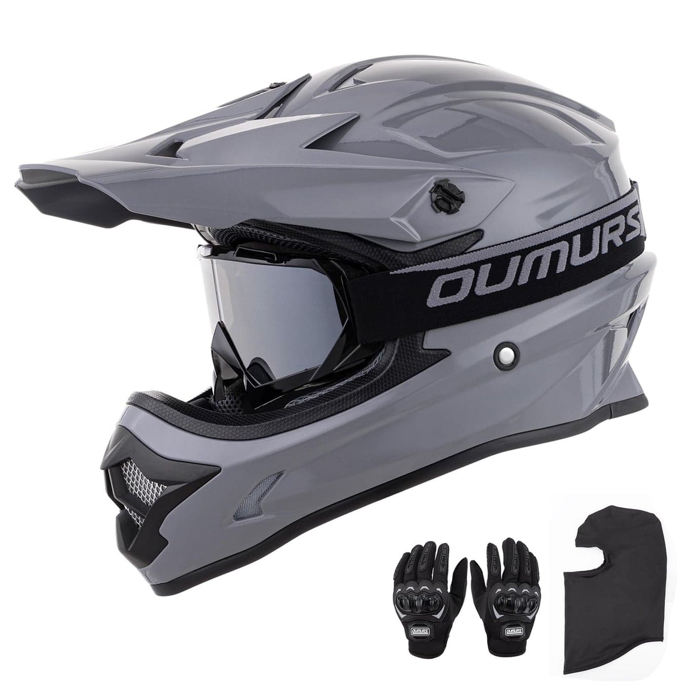 OUMURS Adult ATV Dirt Bike Helmet with Goggles Gloves Mask Adjustable Sun Visor Motorcycle Adult Helmet OffRoad Motocross Downhill Moped MX for UnisexAdultGray M