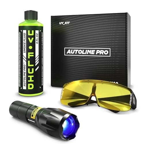 AutoLine Pro UV KIT for Smoke Machine Leak Detection with Brightest High Smoke Density UV Fluid UV Premium Adjustable Goggle and 395nm WAVELENGTH Ultraviolet UV Flashlight for EVAP Vacuum leaks