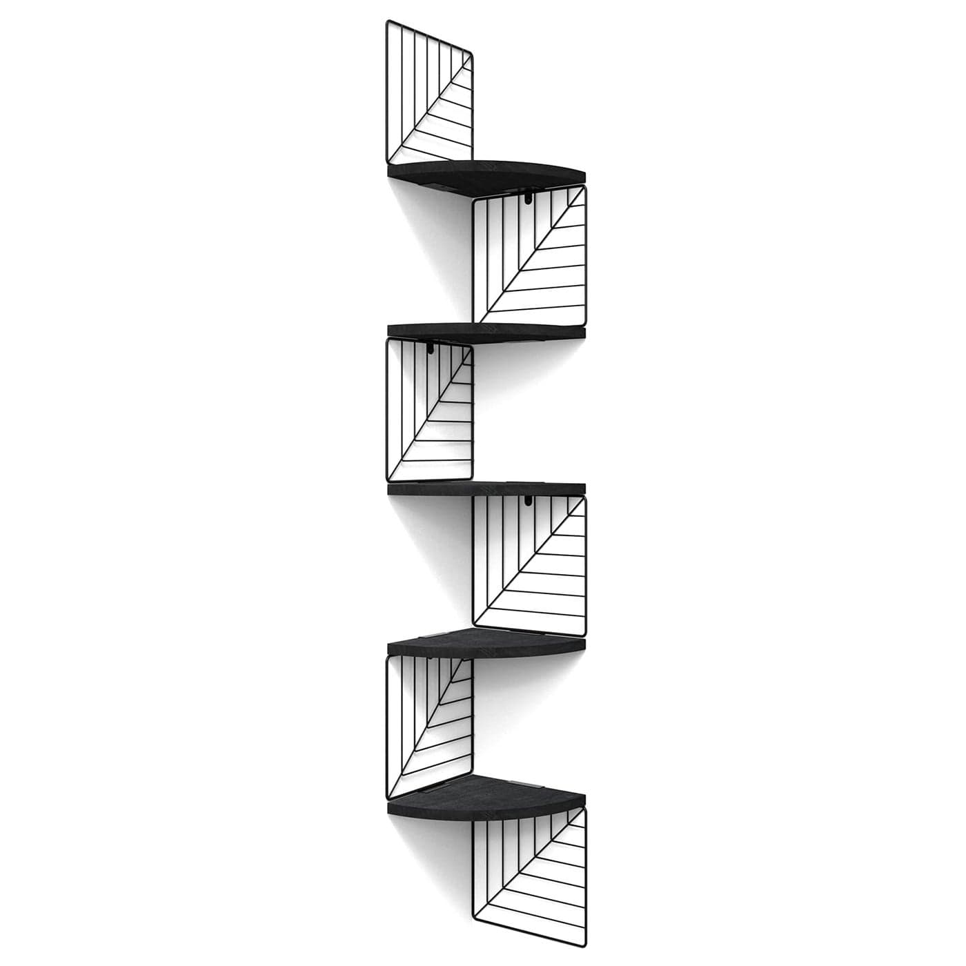 LoveKANKEI Corner Shelf Wall Mount of 5 Tier Rustic Wood Floating Shelves Wall Shelves for Bedroom Living Room Bathroom Kitchen Office and More Black