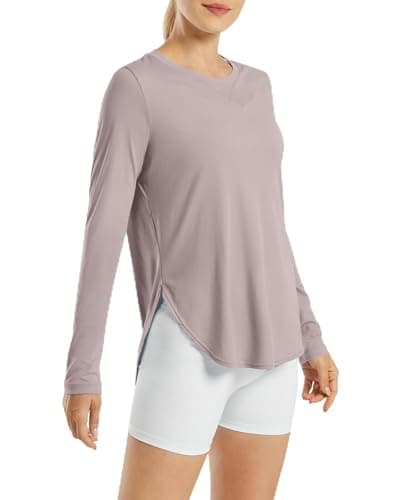G4Free Women's Sun Shirt Long Sleeve Workout Tops UPF 50+ Outdoor Gym Hiking UV Shirts Quick Dry Lightweight(Gray Lilac,L)