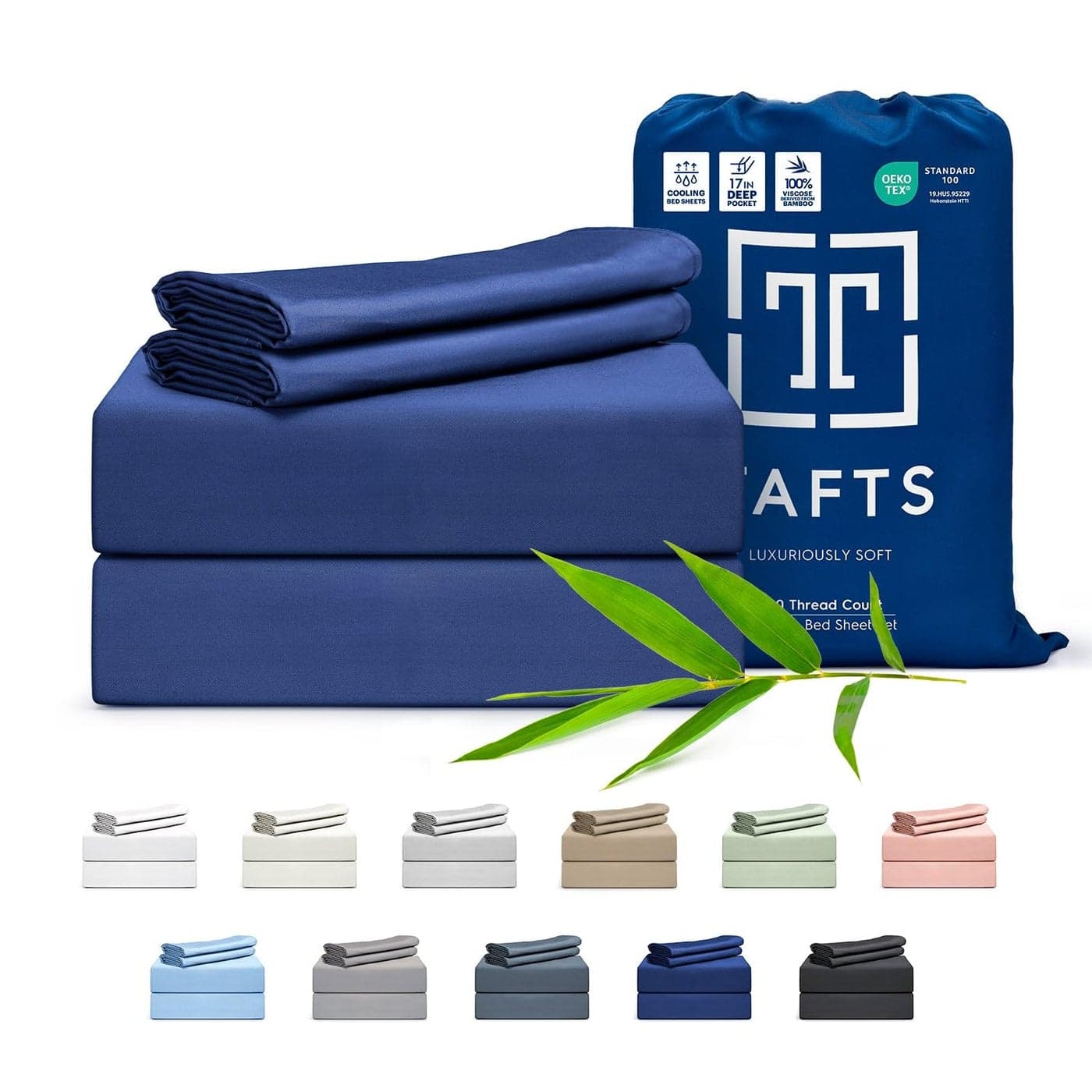 Tafts Queen Sheets Set Pure 100 Viscose derived from Bamboo Bed Sheets Set Luxuriously Soft Silky Cooling Sheets Double Stitched Lifetime Quality Promise Navy