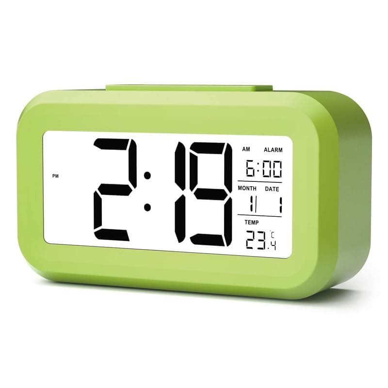 ASHAPURA CREATION Digital Alarm Clock Large LED Display Smart Backlight Battery Operated Alarm Table Clock with Automatic Sensor Date Temperature for KidsStudent Bedroom Green